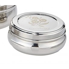 Neelam SPDB009P Stainless Steel Puri Dabba- 775 ml,1 Piece, Silver + Neelam Stainless Steel Lazer Etching 1 pc  Floral Design Belly Shape Puri Dabba