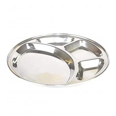  Stainless Steel Bhojan Patra/Thali/Round Shape - 4 in 1 Compartment Plate (1 Piece), Silver