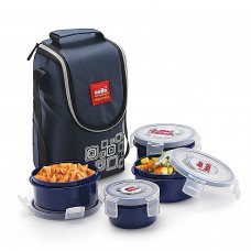 Cello Max Fresh Click Polypropylene Lunch Box Set, 4-Pieces, Blue