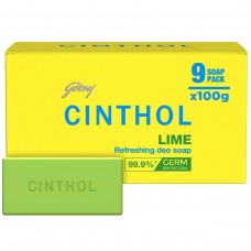 Cinthol Lime Bath Soap - 100g (Pack of 9) | Lemony Deo Fragrance | Grade 1 Soap | For All Skin Types