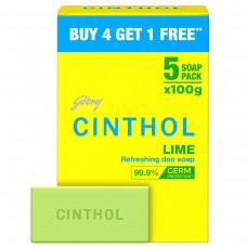 Cinthol Lime Bath Soap - 100g (Pack of 5) | Lemony Deo Fragrance | Grade 1 Soap | For All Skin Types