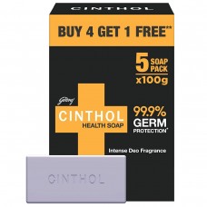 Cinthol Health+ Bath Soap - 100g (Pack of 5) | 99.9% Germ Protection & Insta Deo Fragrance