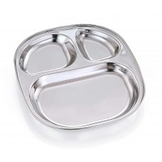 Stainless Steel 3 in 1 Compartment Pav Bhaji Plate, Set of 6, Silver