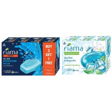 Fiama Men Refreshing Pulse Gel Bar, 125g (Buy 3 Get 1 Free) & Fiama Cooling Gel Bathing Bar Menthol & Magnolia, 125 g soap (Pack of 3)