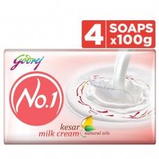 Godrej No.1 Bathing Soap, Kesar & Milk Cream, 100g (Pack of 4+1 FREE)