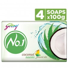 Godrej No.1 Coconut & Neem Soap - High TFM (Grade 1 Soap), Long-Lasting Fragrance (100g), Pack of 4