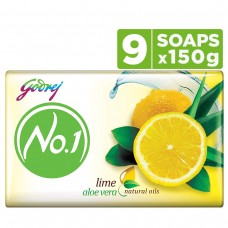 Godrej No.1 Lime & Aloe Vera (150g), Pack of 9 - High TFM (Grade 1 Soap), Long-Lasting Fragrance