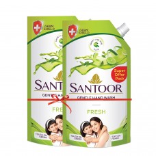 Santoor Fresh Gentle Hand Wash, 750ml (Pack Of 2) With Natural Goodness Of Sweet Lime Peel & Tulsi