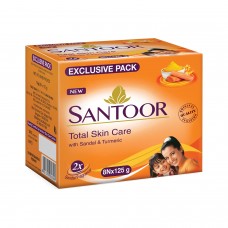 Santoor Sandalwood and Turmeric Bath Soap for Younger Looking and Glowing Skin, Combo Offer, 125 g (Pack of 8)