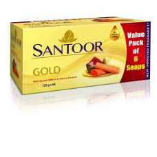 Santoor Gold Soap with Saffron, Sandal & Sakura Extracts, 125g (Pack of 6)