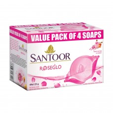 Santoor RoseGlo Soap with Rose Water & Honey, 125g (Pack of 4)