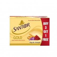 Santoor Gold Soap with Saffron, Sandal & Sakura Extracts, 125g (Buy 3 Get 1 free)