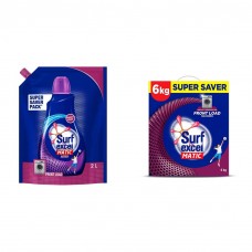 Surf Excel Front Load Matic Liquid Detergent Pouch - 2 L & Matic Front Load Detergent Powder - 4 kg with Free 2 kg Combo