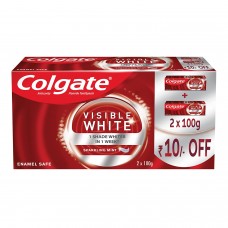 Colgate Visible White 200g (100g x 2, Pack of 2) Teeth Whitening Toothpaste with Whitening Accelerators for Tobacco Stain Removal , Colgate Toothpaste with Minty Flavor for Everyday Fresh Breath