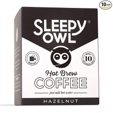 Sleepy Owl Coffee Hazelnut Hot Brew Bags | Set of 10 Bags - Makes 10 Cups | Hot Brew Coffee |5 Minute Brew - No Equipment Required | 100% Arabica Beans